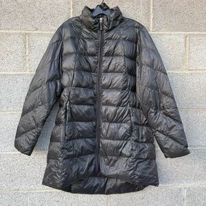 32 Degrees Heat Large Black Down Puffer Jacket 3/4 Length Full Zip Packable